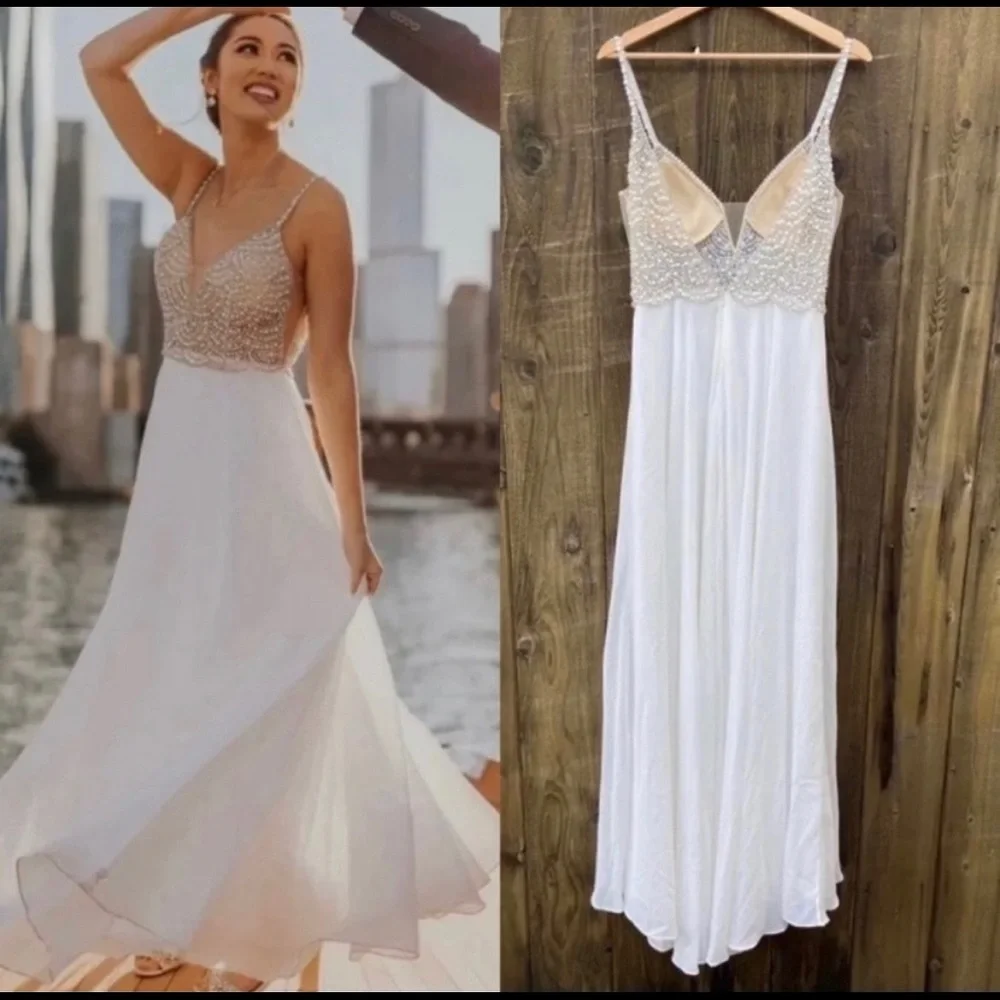 White True Love Beaded Rhinestone Wedding Gown 🌿 - Picture 5 of 13